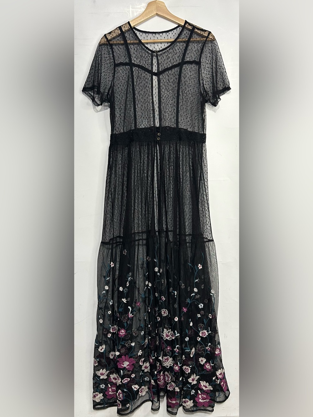 Whimsygoth Goth Core Sheer Black Embroidered Long Line Cardigan‎ Medium